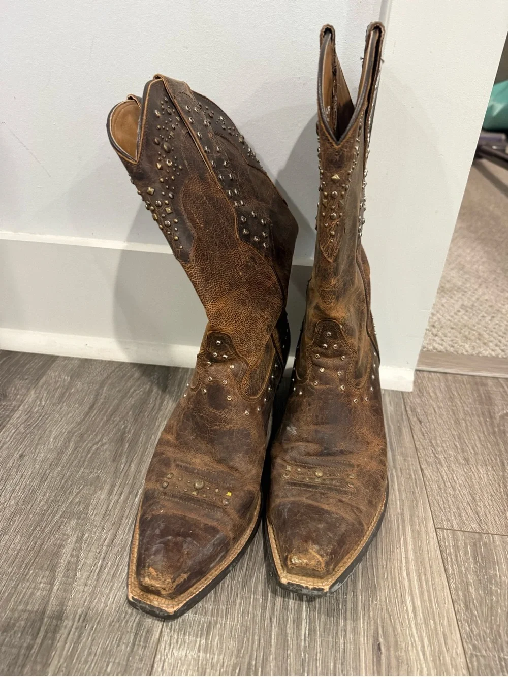 Artist Studded Brown Leather Western Boots